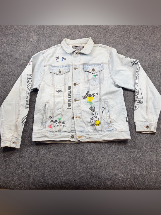 Brooklyn Cloth Jackets & Blazers - Brooklyn Cloth Graffiti Denim Jacket XL Light Wash Y2K Streetwear
